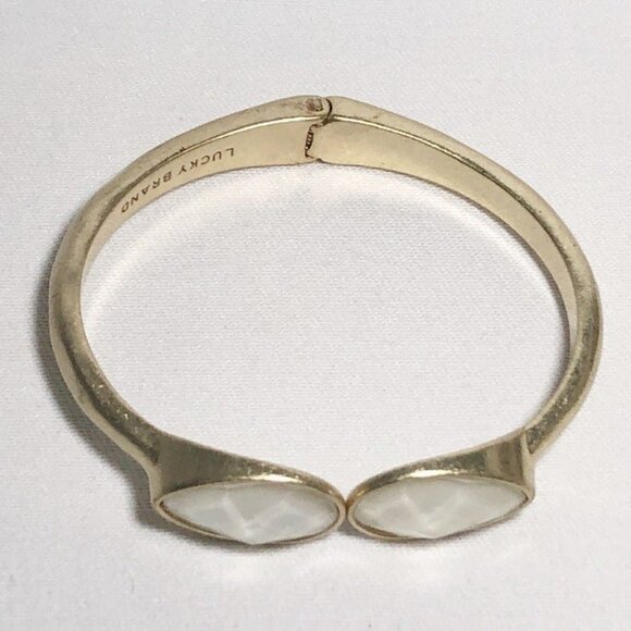 Lucky Brand Semi Precious Gemstone Hinged Bangle Gold Tone - Picture 6 of 9